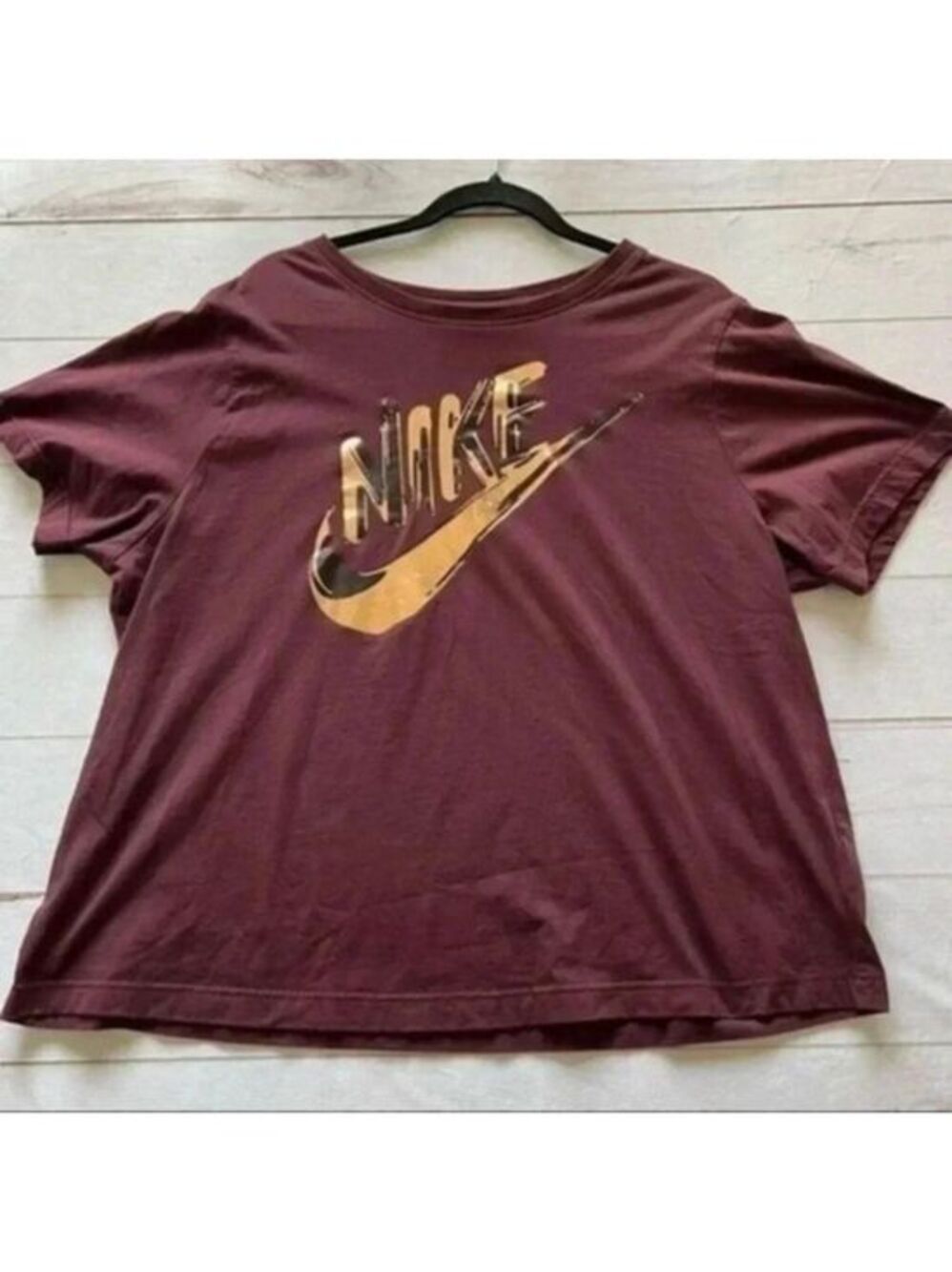 Nike Womens Metallic Gold Graphics Brown Long Sleeve Tee T-Shirt Medium